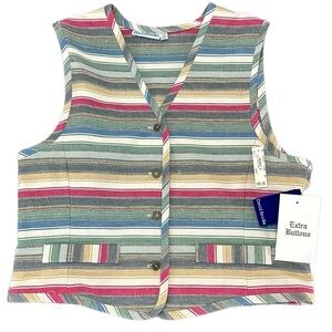 Vintage David Brooks Cotton Striped Button Front‎ Vest Size 14 Summer NOS